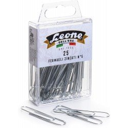 25 Fermagli Zincati Leone Dell'Era N°5 - mm. 49 - Scatola appendibile - Made in Italy