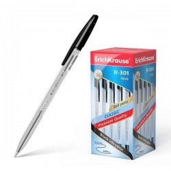 50 Penne a sfera Erichkrause R-301 Classic Stick 1.0 - Corpo esagonale trasparente - Punta da 1,0 mm - Inchiostro ad asciugatura rapida - Colore Nero