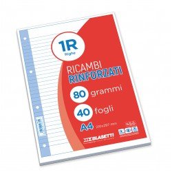 Blasetti Ricambi rinforzati A4 - Confezione da 40 fogli - Rigatura 1R - 80gr