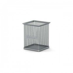 Portapenne quadrato classico Erichkrause Compass - Comoda organizzazione sulla scrivania - Materiale leggero traforato - Colore argento