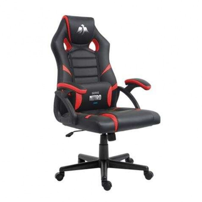 Sedia da gaming serie Cromad Nitro - Altezza regolabile con pistone a gas di classe 2 - Cuscino lombare - Colore Nero/Rosso