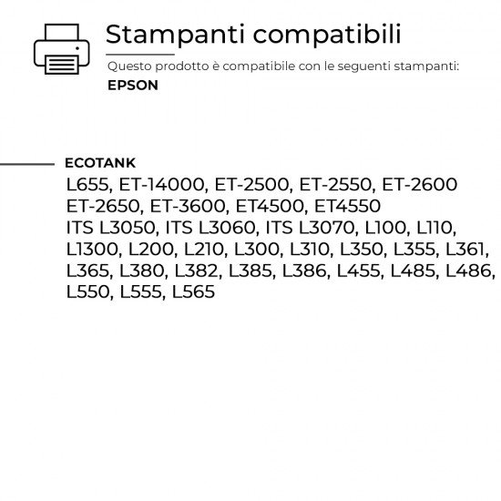 4 Flaconi d'Inchiostro Epson EcoTank T664 C13T664640 Nero + Colore Compatibili