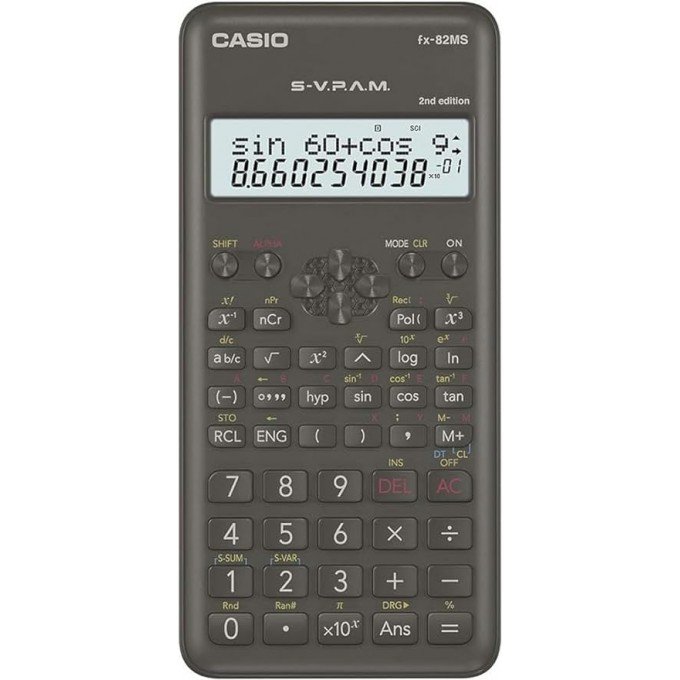 Calcolatrice Scientifica Casio FX-82MS 2a Ed. - Schermo LCD a 2 Righe - 240 Funzioni Integrate - 8 Memorie Variabili - Calcolo Percentuale - Alimentazione: 1 Batteria AA