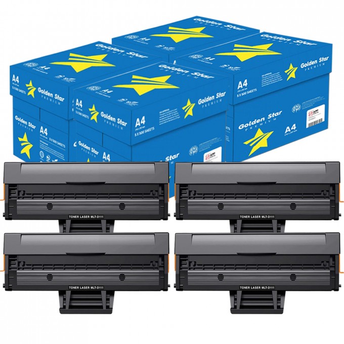 20 Risme di carta A4 + 4 Toner Samsung MLT-D111L SU799A Nero Compatibile