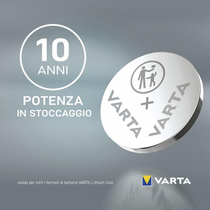 Batteria VARTA CR2025, confezione 2 pile in Litio a Bottone, Piatta, Specialistica, 3 Volts, Diametro 20mm, Altezza 1,6mm