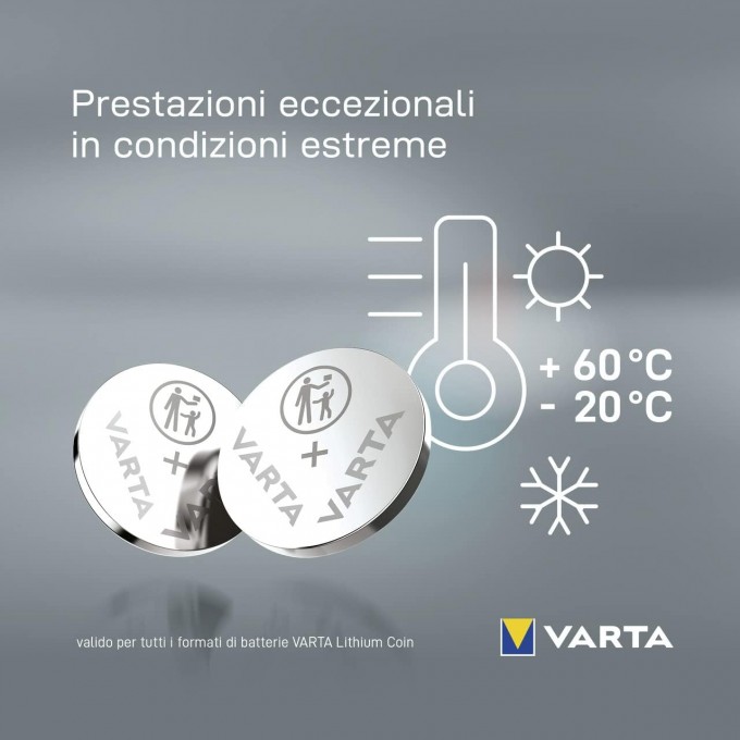 Batteria VARTA CR2016, confezione 2 pile in Litio a Bottone, Piatta, Specialistica, 3 Volts, Diametro 20mm, Altezza 1,6mm