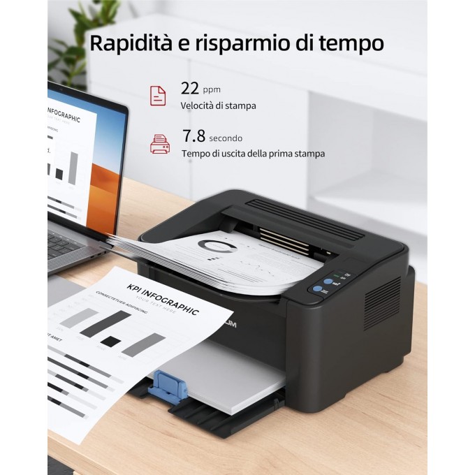 Stampante Pantum P2500W con WiFi + 1 Toner Compatibili PA210A da 1600 Copie cadauno + 5 Risme di Carta A4 da 75gr