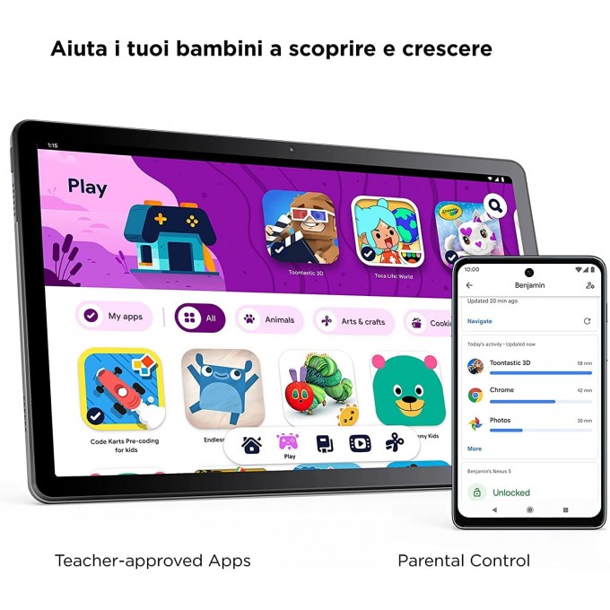 Lenovo Tab M10 Terza Generazione, Display 10.1" Full HD, WI-FI, RAM 4GB, Memoria 64GB, Tablet Android 12, Grigio (Storm Grey)